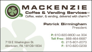Business Card Design for Mackenzie Coffee & Vending Services by Dynamic Digital Advertising