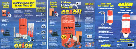 Package design for Orion signal flares. An entire family of products with a shared common package design and a distinctive look.