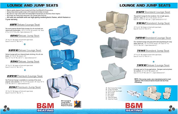 A 24 page catalog for Marine Seat manufacturer B&amp;M. An attractive cover design compliments a clean interior graphic layout and crisp four color printing on glossy stock.