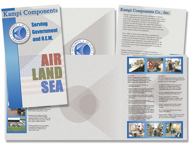 The Kampi folder brochure is a 6 panel, full color brochure with a pocket glued in the back to hold  an introductory letter and supporting literature.