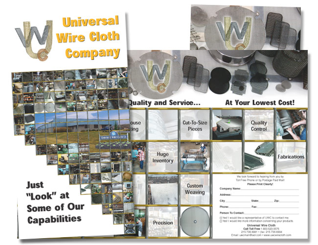 Designing a corporate direct mail brochure with a perforated card for Universal Wire Cloth is the perfect job for a design firm like DDA. DDA combines strong marketing experience with an almost unlimited in-house graphics capability.