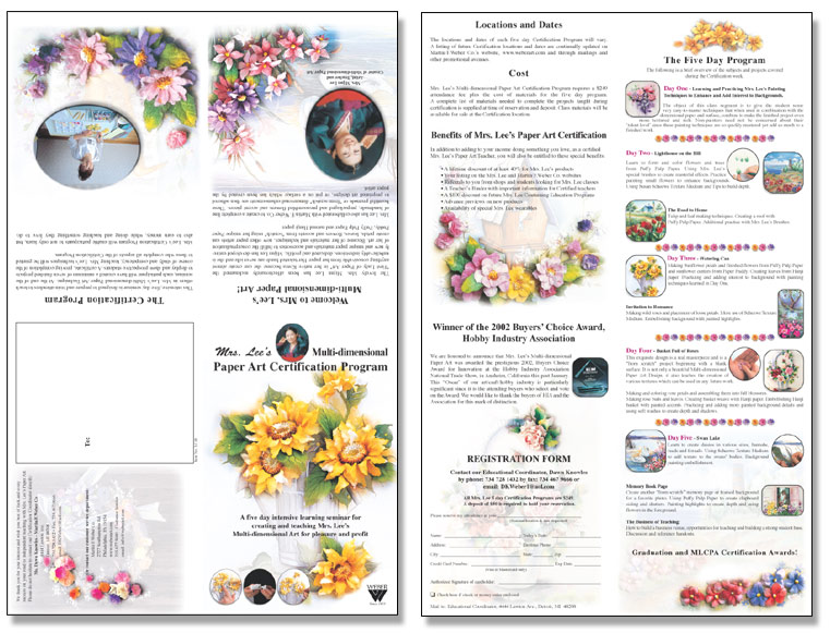 Artwork created to sell art supplies by DDA for Weber Art. The specific product is Mrs. Lee's Paper Art and this brochure is truly a thing of beauty.
